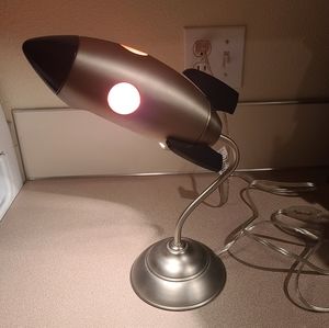 Pottery Barn Kids Silver Rocket Ship Lamp with Black Accents and Pink Light